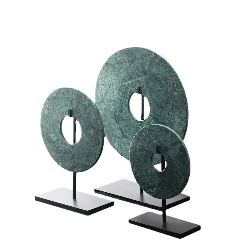 Matt White Round Marble Statue with Metal Base Tabletop Home Decor