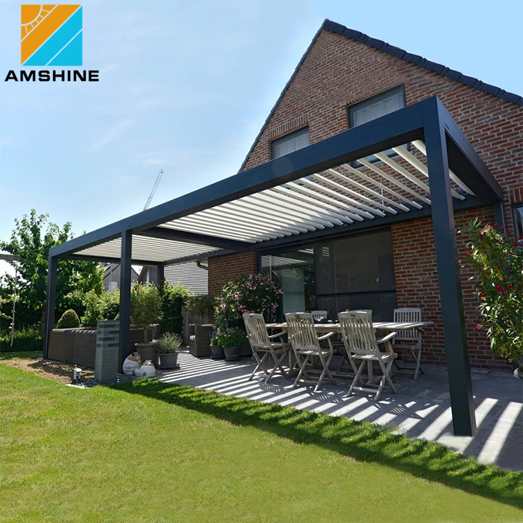 Motorised Summer House Aluminum Louvered Pergola Waterproof Electric Gazebo For Restaurant
