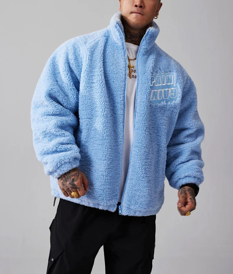 Wholesale winter Outdoor Clothing Mens Custom  Sherpa Jacquard trapstar Fleece Jacket 3