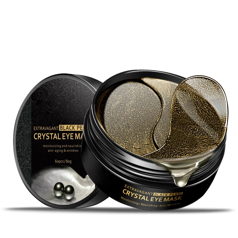 Manufacturer Private Label Eye Gel Pads Hydrogel Crystal Black Pearl Collagen Korean Eye Mask under eye patches for dark circles