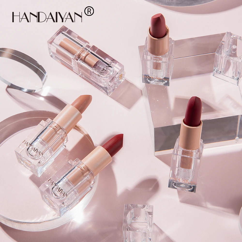 HANDAIYAN Brand Owners Matte Lipstick Ice Transparent Tube Nude Vegan Makeup Cosmetics OEM Logo