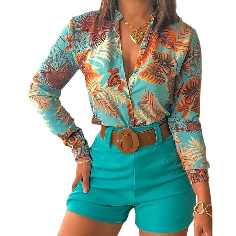 Factory wholesale price women long sleeve deep v neck sexy floral printing casual customized shirt top for autumn style