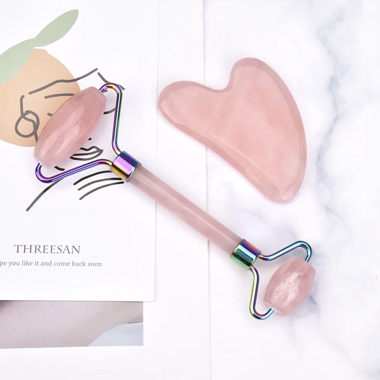 2021 Factory Price Massager Gua Sha Set Skin Facial Care Natual Rose Quartz Jade Roller For Face