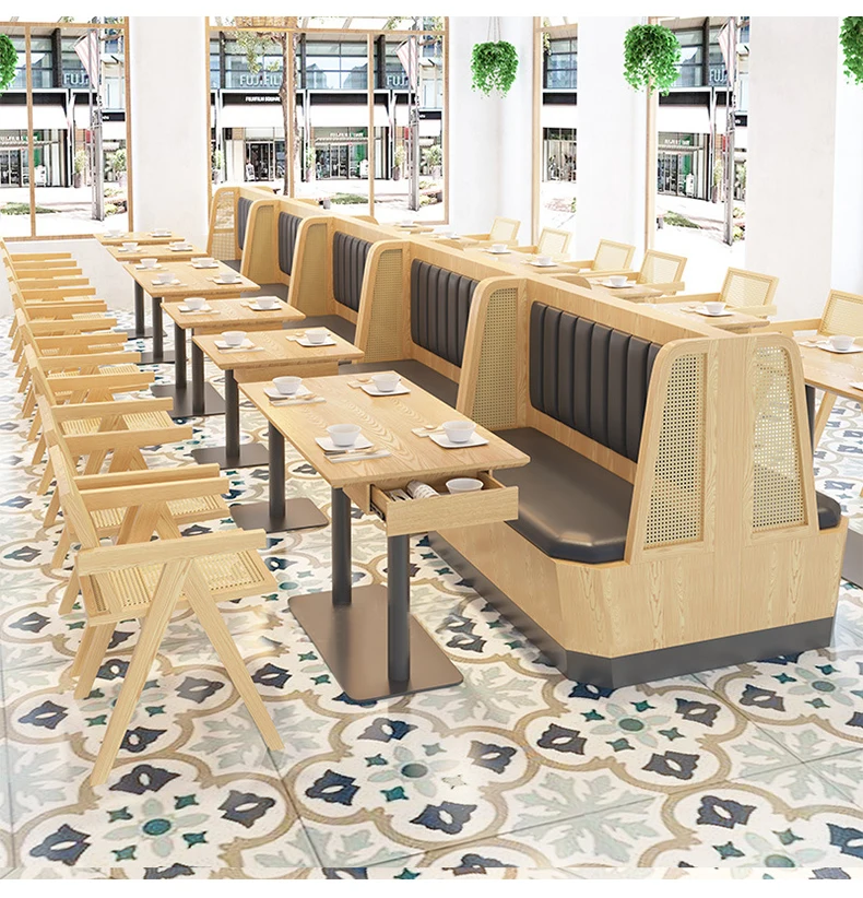 Commercial Restaurant Furniture Dining Rattan Coffee Shop Tables And Chairs Set For Hotel Cafes Restaurants Sofa Seating