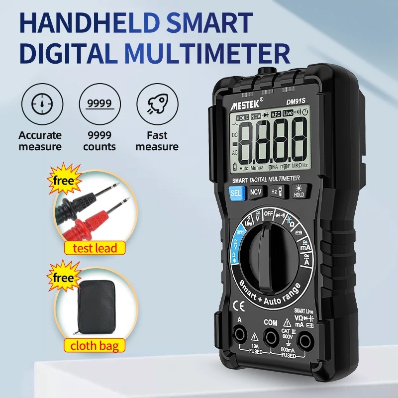 DM91S Digital Multimetro Ammeter Voltmeter Resistance Meter Voltage Diode Frequency 9999 Counts Handheld  Digital Multimeter