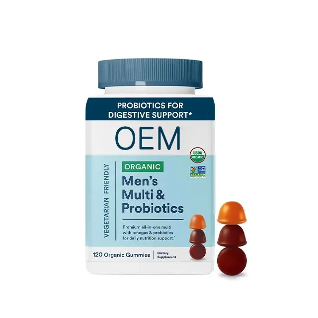 Multivitamin for Men Organic Gummies with Probiotics CoQ10 Methylfolate Omega 3 Vitamin D3 C B12 B6 A K Zinc Immune Support OEM