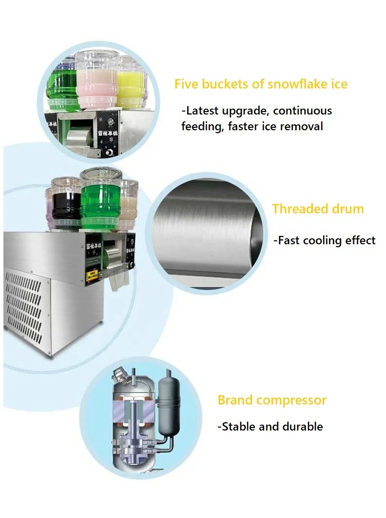 Low Price 1200W 5 buckets snowflake ice maker snowflake ice cream machine popular in snack street