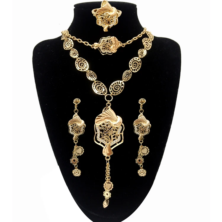Romooz Latest Design dubai Gold Plated Wholesale Artificial Jewellery Set I Love You Heart Shaped zircon Jewelry Set