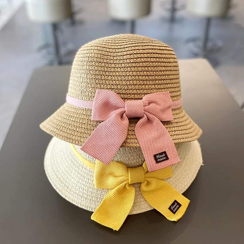summer kids adults hat wide brim floppy beach sun visor hat with bow straw hat with bags baby adults accessories