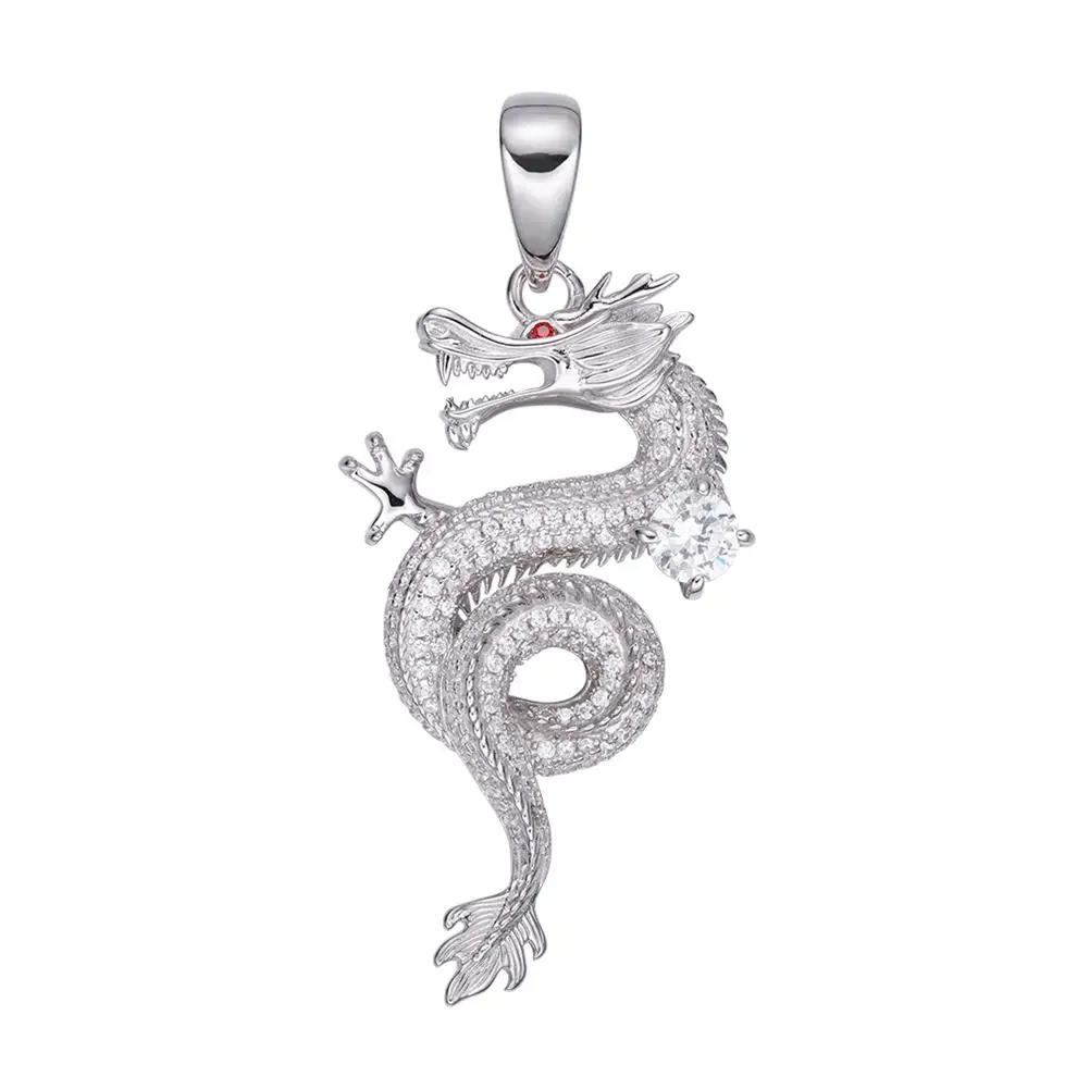 Creative Design Jewelry Miniature Gold Plated 14K Iced Out  Zircon Animal dragon 925 Silver Pendant for Gift