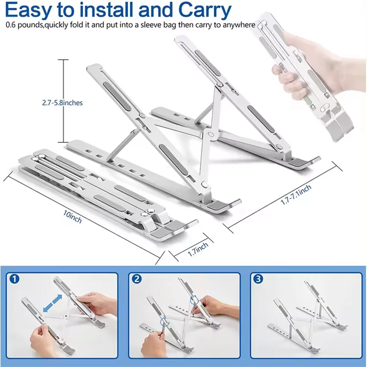 Great Roc Hot Seller OEM Adjustable foldable Laptop Stand  for 15.6 inch Aluminum Notebook Stand Laptop Holder Metal