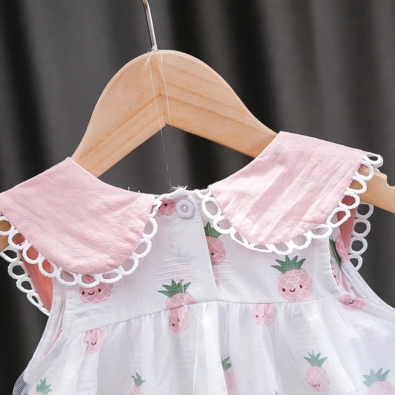 
2020 summer kids baby flower clothes peter pan collar 100% cotton floral pink girls dresses 