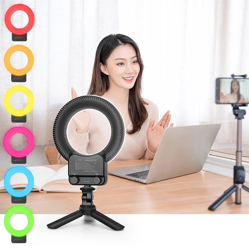 LUXCEO P01 RGB 5.5 inch Portable Black Photography Rechargeable DSLR LED Video Ring Light