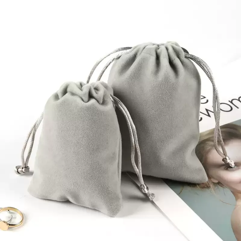 Custom Logo Printed Rose Gold Plush Velvet Drawstring Clothes Bag Luxury Storage Dust Pouch for Jewelry and Gift Packaging