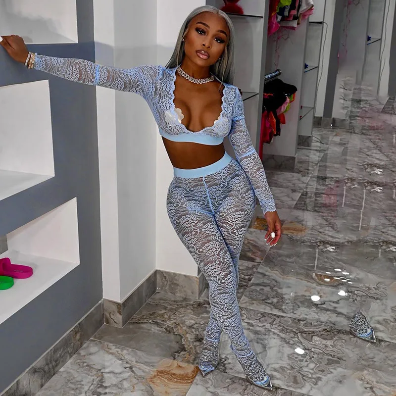 
QY21008PF lace pants match set for women 