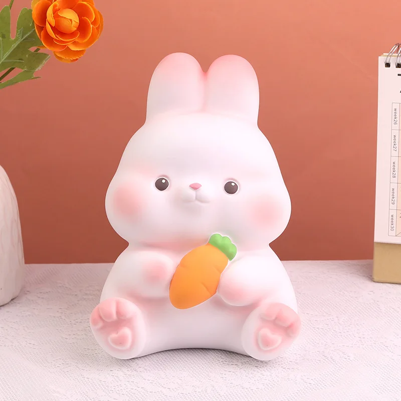 Customized colorful plastic shaped white rabbit bank sale price pvc baby coin money box resin saving banks toy for kids