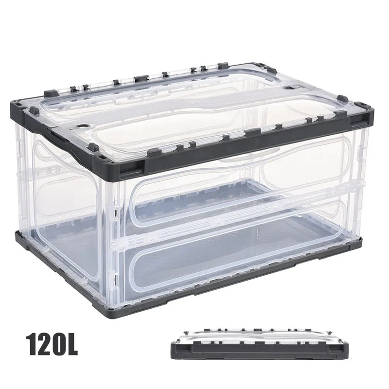 Collapsible Storage Bins with Lids for organizing Stackable Clear Latch Storage Box with Handle Folding Plastic Containers