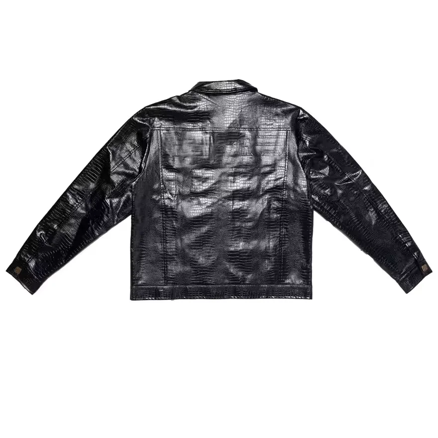 Custom Leather Jacket Man Crocodile Leather Running Jacket Coat Casual Street Wear PU Leather Windbreaker Jacket For Men