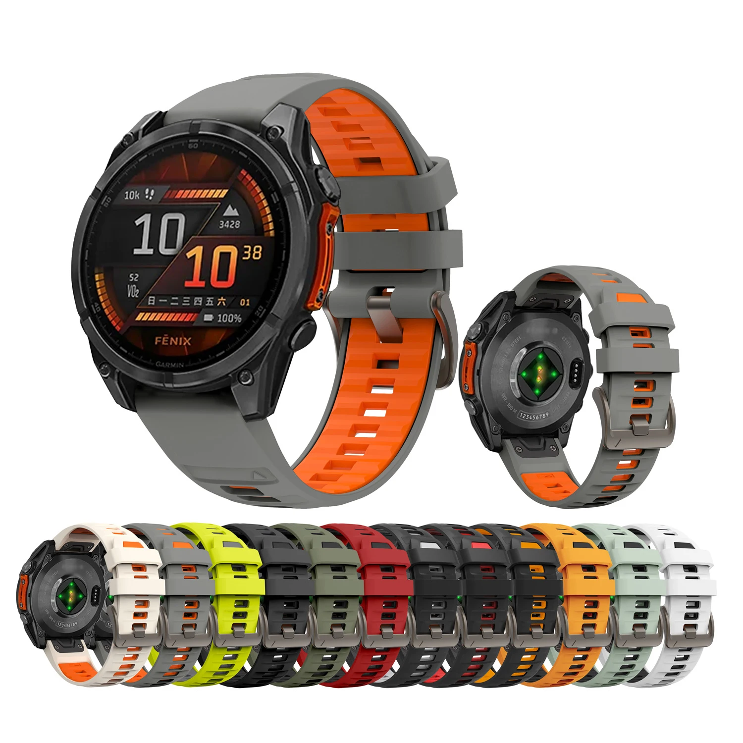 Dual-Color Silicone Watch Band For Garmin Fenix 8 Fenix 7 Official Style 22mm 26mm