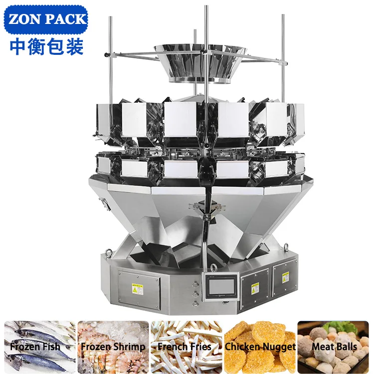 ZONPACK automatic multi head weigher frozen food packaging machine with fish shrimp weighing scales