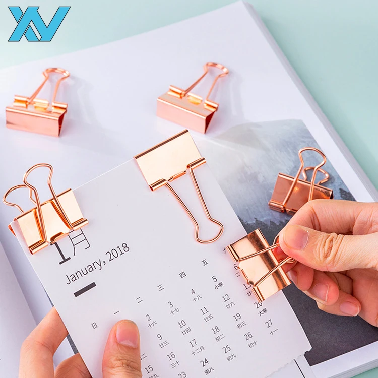 New high quality rose golden metal binding binder paper clip 19mm,25mm,32mm