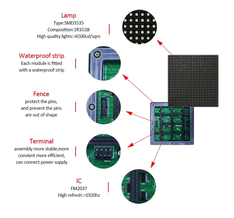 Outdoor P2.5 P3  P4 P5 P6 P8 P10  SMD LED Screen Module High Brightness And Resolution  Waterproof Led Module