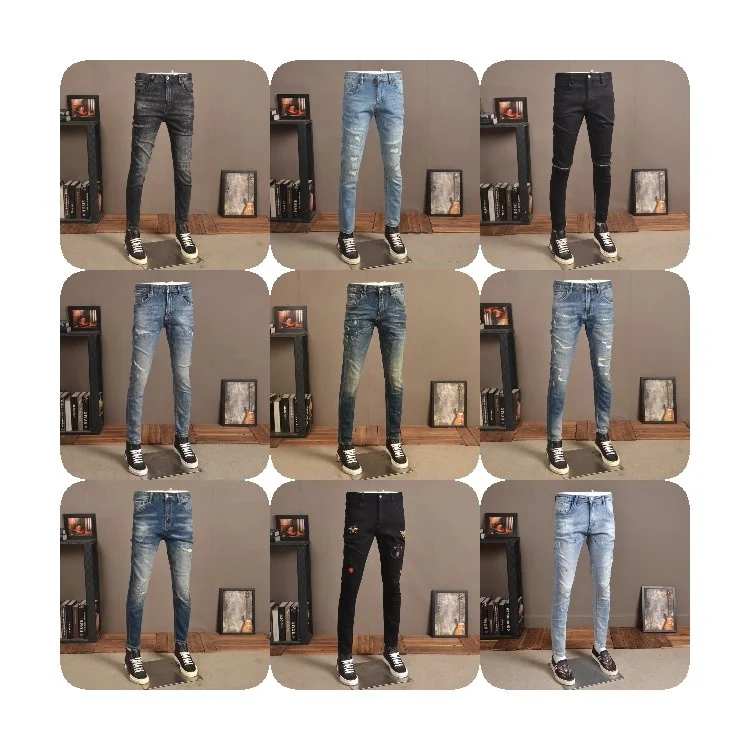 Custom OEM italian men vintage denim ripped men flared cargo demin stacked jeans for men