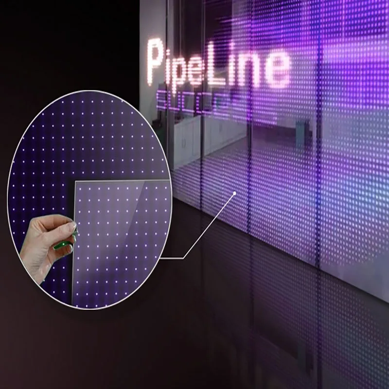 Super thin 1000x2000mm flexible Indoor holographic adhesive transparente led display video wall film