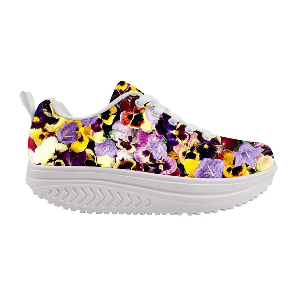 THIKIN Colorful Printed Women Swing Sneaker Anti Slip Soft Tenis Shoes Fashion Breathable Platform Shoes Lace Up Walking Shoes