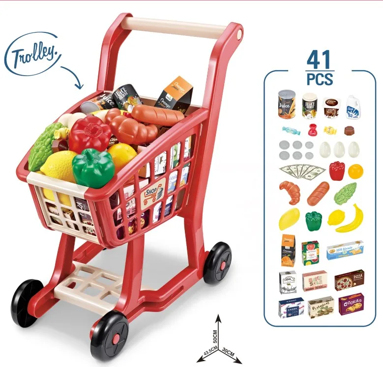 kids plastic supermarket mini shopping trolley cart toy  pretend play house toy