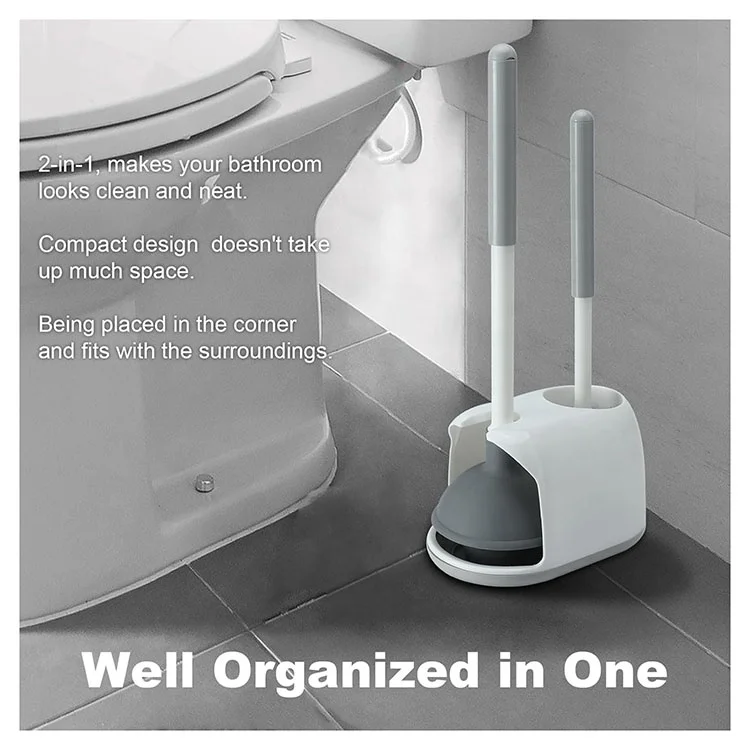 2 In 1 Toilet Plunger and Bowl Brush Combo Hidden Toilet Plunger and Brush with Holder for Bathroom Deeply Cleaning
