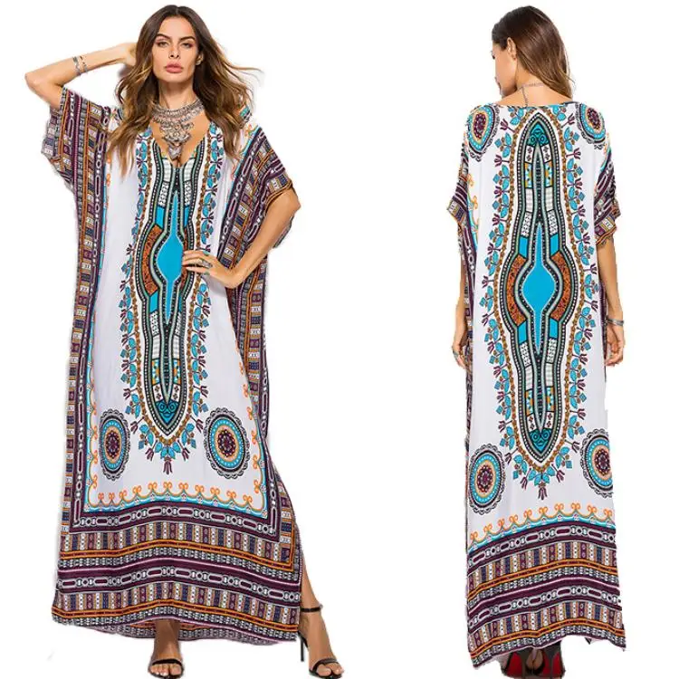 Традиционный дизайн Длинная летняя одежда из полиэстера с принтом вечерняя платье кафтан