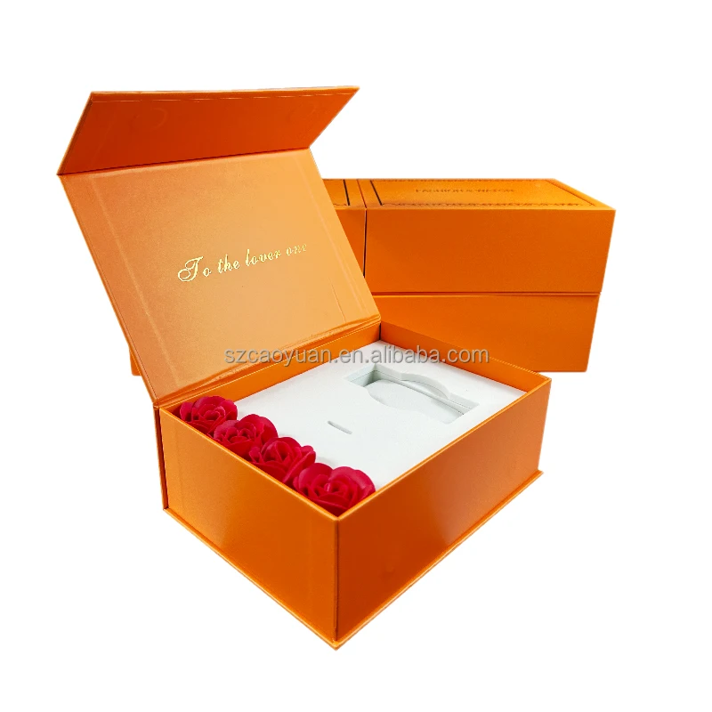 Custom rose decorated watch Jewelry gift box magnetic packaging paper box with hot stamping romance words of to the lover one