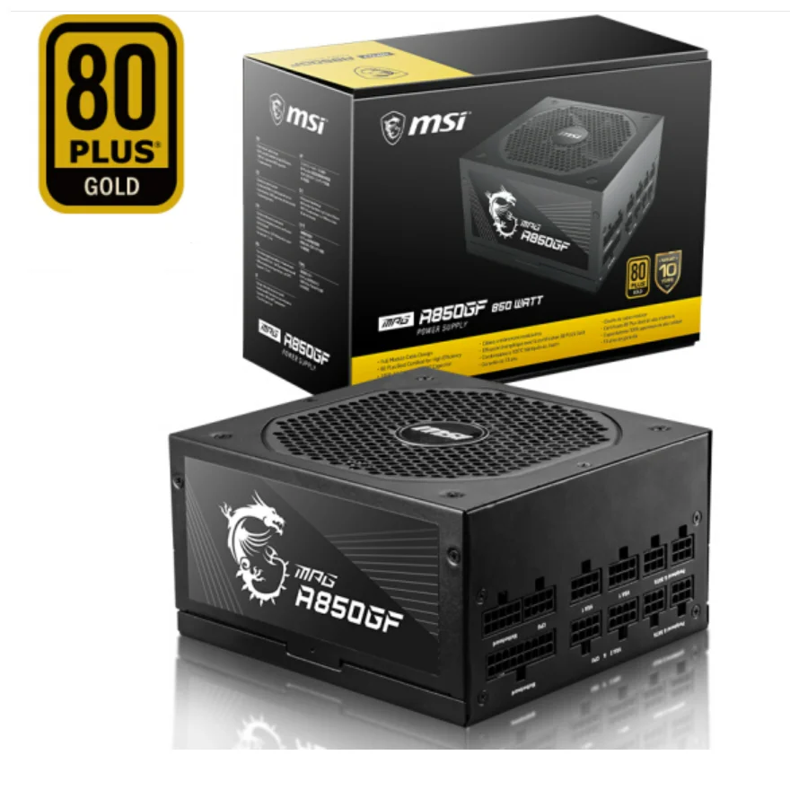 Plastic (MSI) Rated full module computer power supply (80PLUS gold/support RTX3060 850W Power Supply with low price