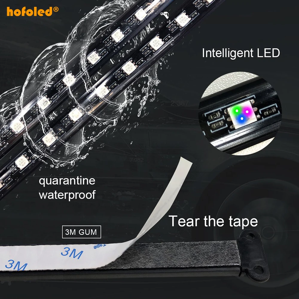 RGB Car LED Strip Lamp Waterproof App Remote Control Car Ambient Light