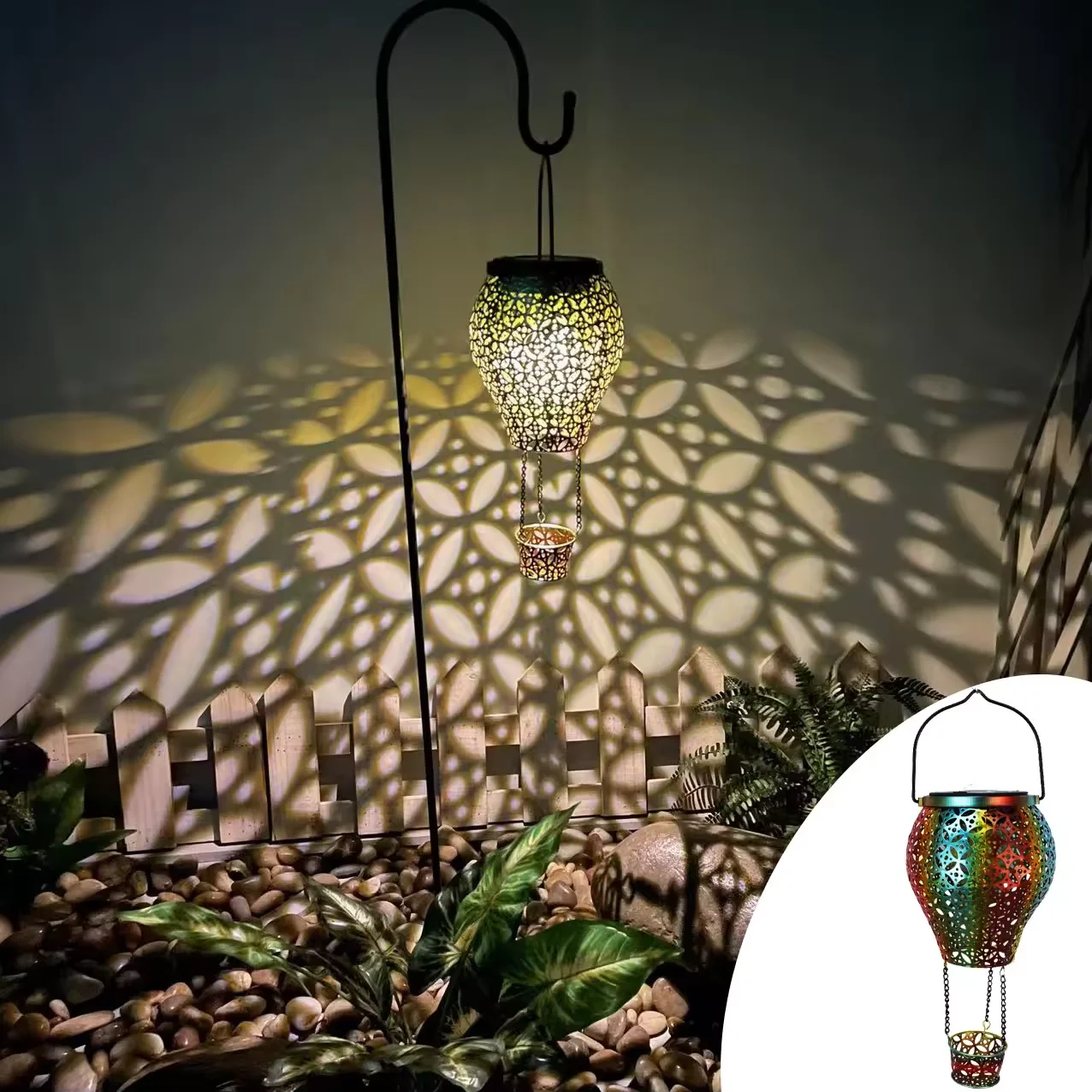 Outdoor decorative landscape lighting hanging metal hot air balloon solar powered led pendant lantern