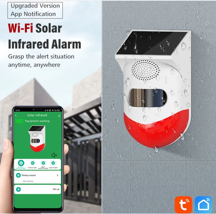 TUYA Smart Wifi Solar Infrared Detector WiFi Solar PIR Alarm Outdoor Waterproof Wireless 433MHz Strobe Siren