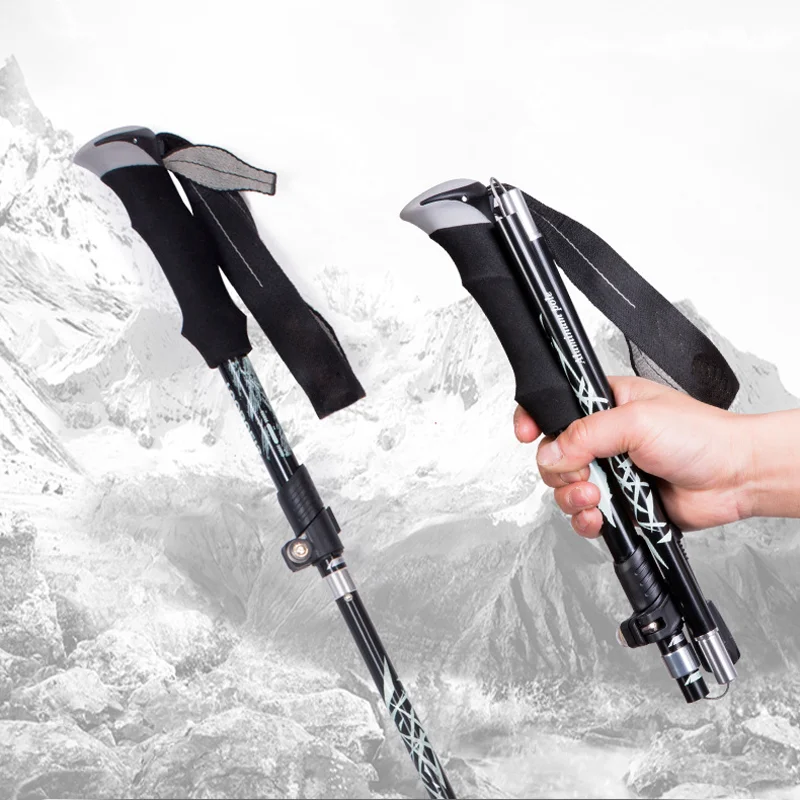 
collapsible aluminum alloy walking stick adjustable quick lock tactical foldable carbon fiber trekking poles 