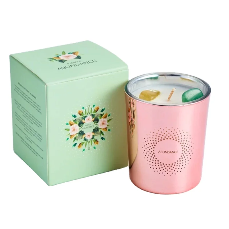 Luxury leathery candle box and great glass jar crystal stone scented candles home decor custom candle jar scented soy wax