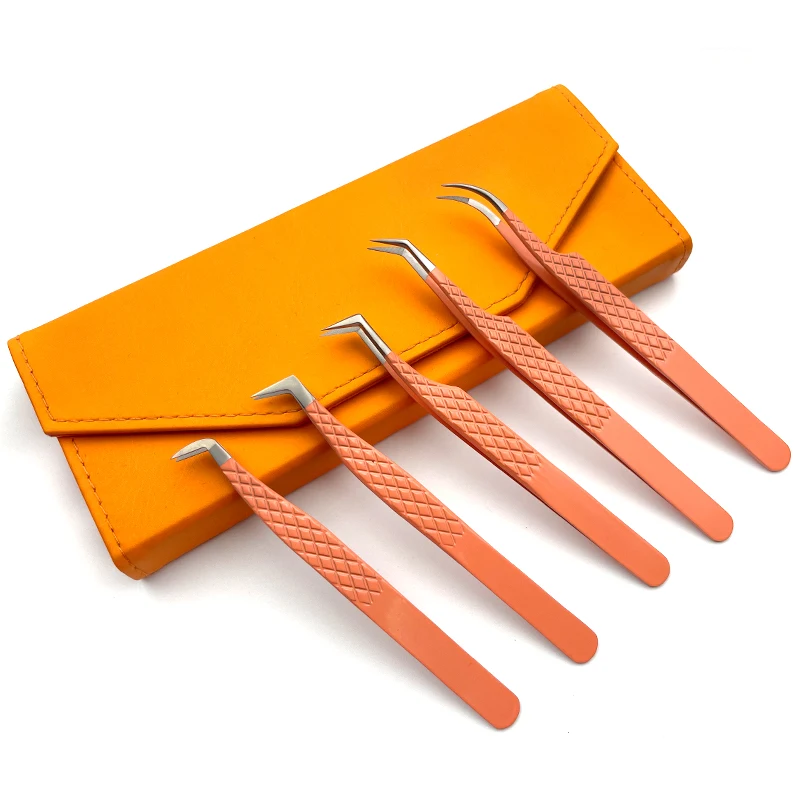 Materials imported from Japan Fiber Tip Lash Tweezers ,False Lashes Tweezers 3D 6D Mink Eyelash Make Fans-Orange