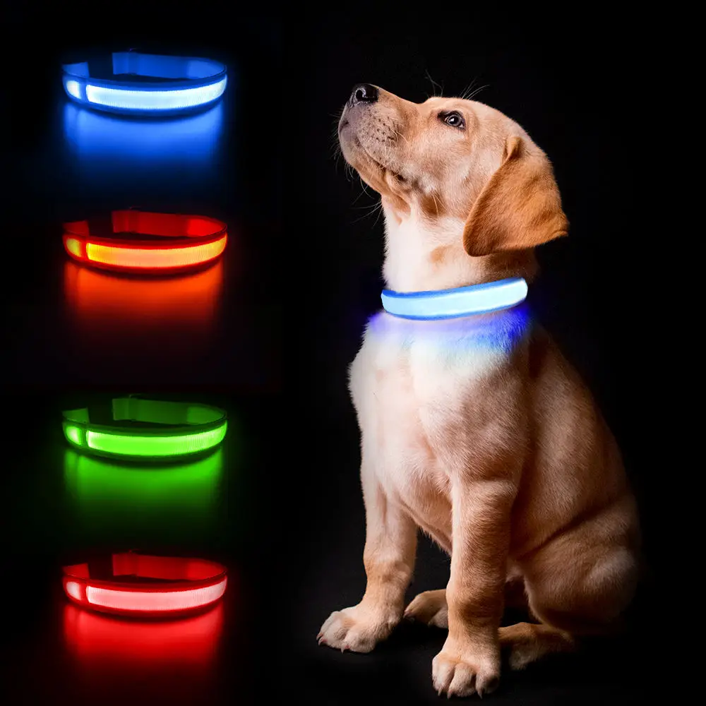 Waterproof Adjustable Led Collars Customized Adjustable Nylon Waterproof Reflective Dog Collar Led Dog Collar