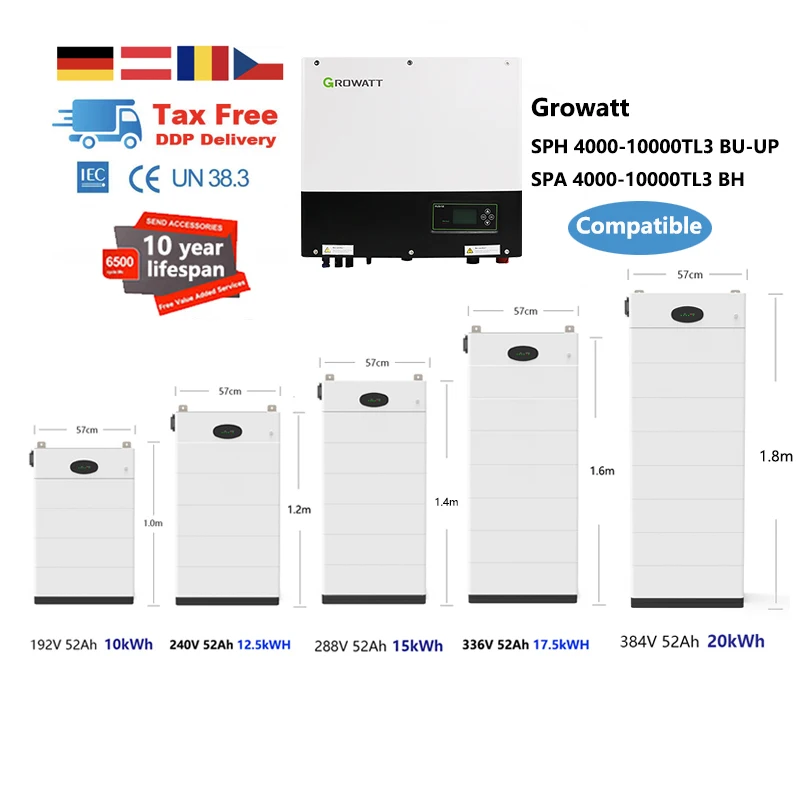 Free DDP Schnelle Lieferung Growatt SPH 4K-10K BH UP Hybrid Inverter Lifepo4 Batterie Energiespeicher Lithium Ionen Batterie