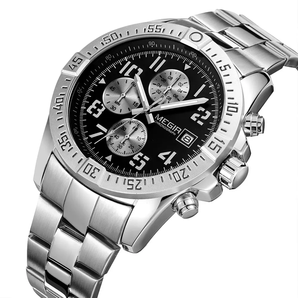 MEGIR 2030 Fashion Sliver Montre Homme Business Men Quartz Watches