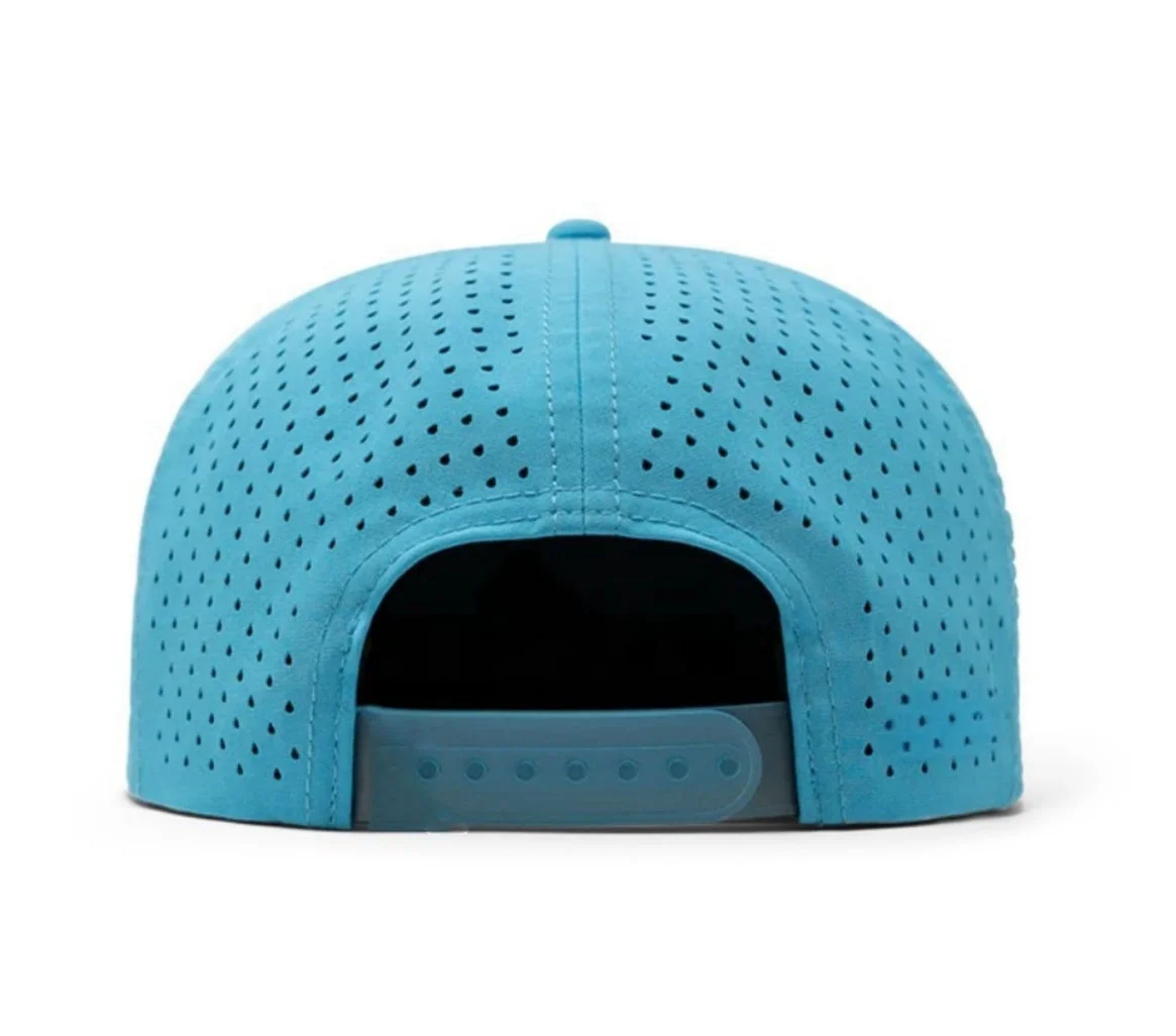 Soft Top Flat Brim Custom Rubber Patch Nylon Rope Golf Waterproof Unstructured 5 Panel Running Snapback Hat with rope