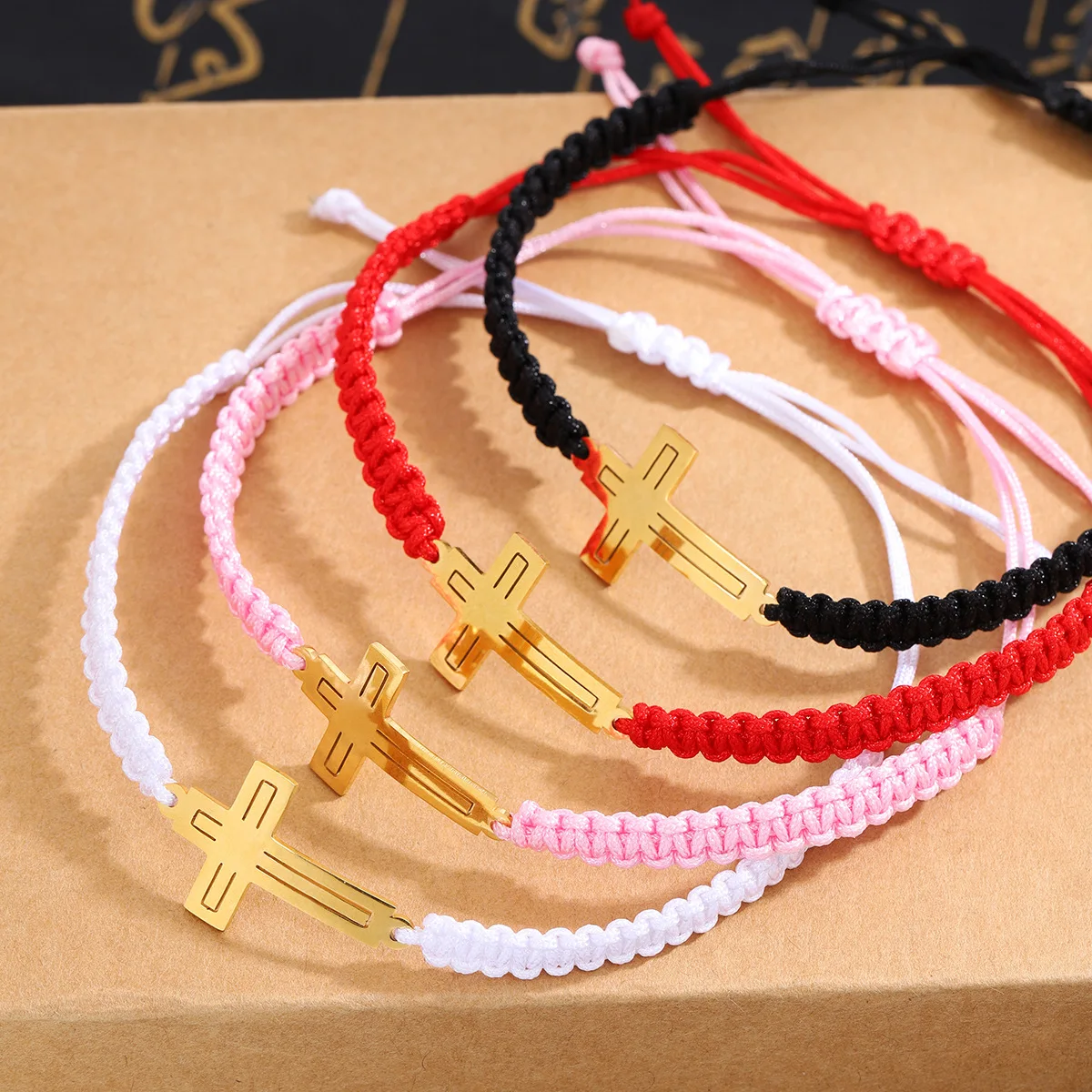 Handmade Knot Religion Cross God Black Red Cord String Rope Chain Pendant Bracelets for Women Men