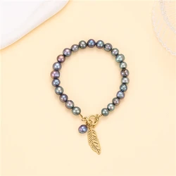 Bead Bracelet Set Stainless Steel Gold Plated Non-fading 18k Punk Jewelry Black Natural Freshwater Pearl Gift