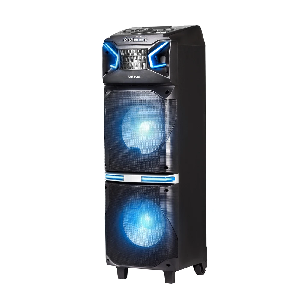 Dual 10 inch guitar amplifier speakers active stage trolley speaker with led disco light audio speaker power