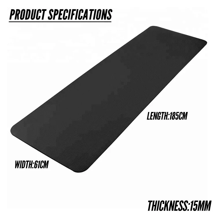 61x185cm 15mm Thick Gym Exercise Fitness Pilates Workout Mat Non Slip Yoga Mat