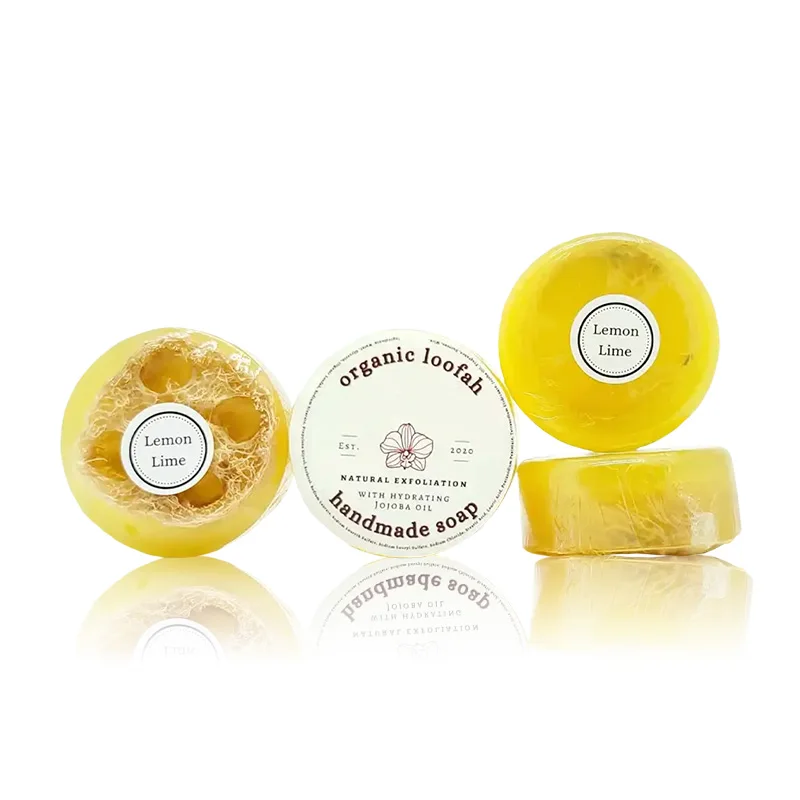 Custom Scents Rose Lavender Lemon Sea Salt Essential Oil Moisturizing Round Handmade Loofah Soap