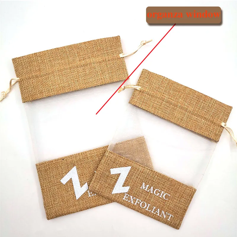 Custom Logo Jute Shopping Bags Linen Coffee Bag Jewelry Gift Pouch Burlap Drawstring Bags With Organza Window